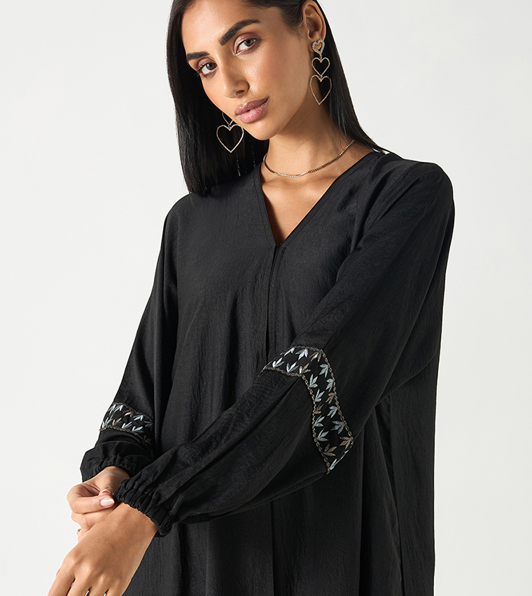 اتش ام  عباية - أسود Abayas
