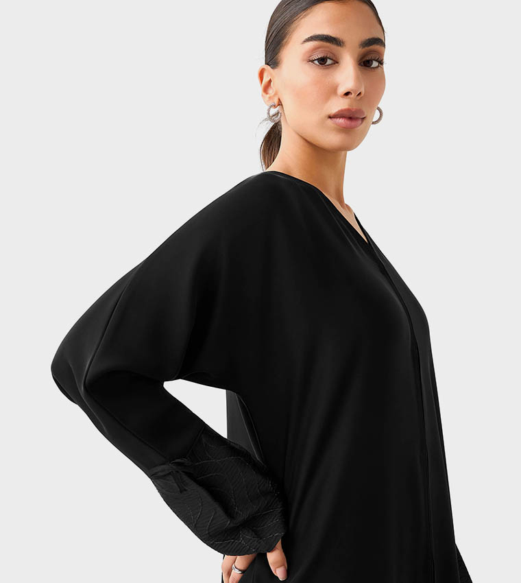 Solid Flared Sleeves Abaya