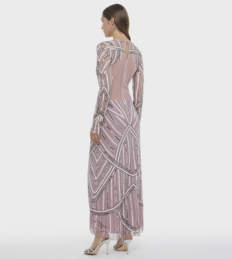 فستان ماكسي كم طويل بقبة V