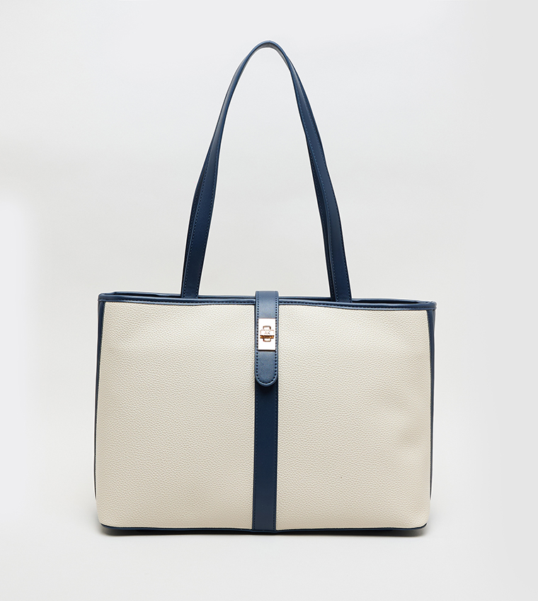 Contrast Detail PU Tote Bag