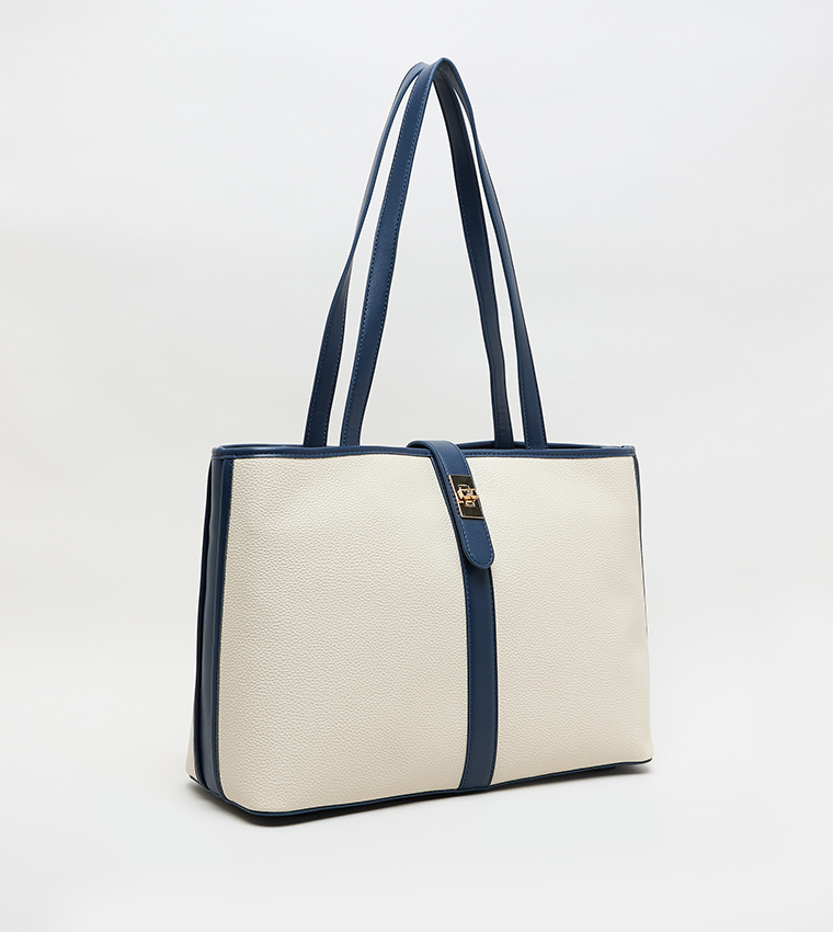Contrast Detail PU Tote Bag