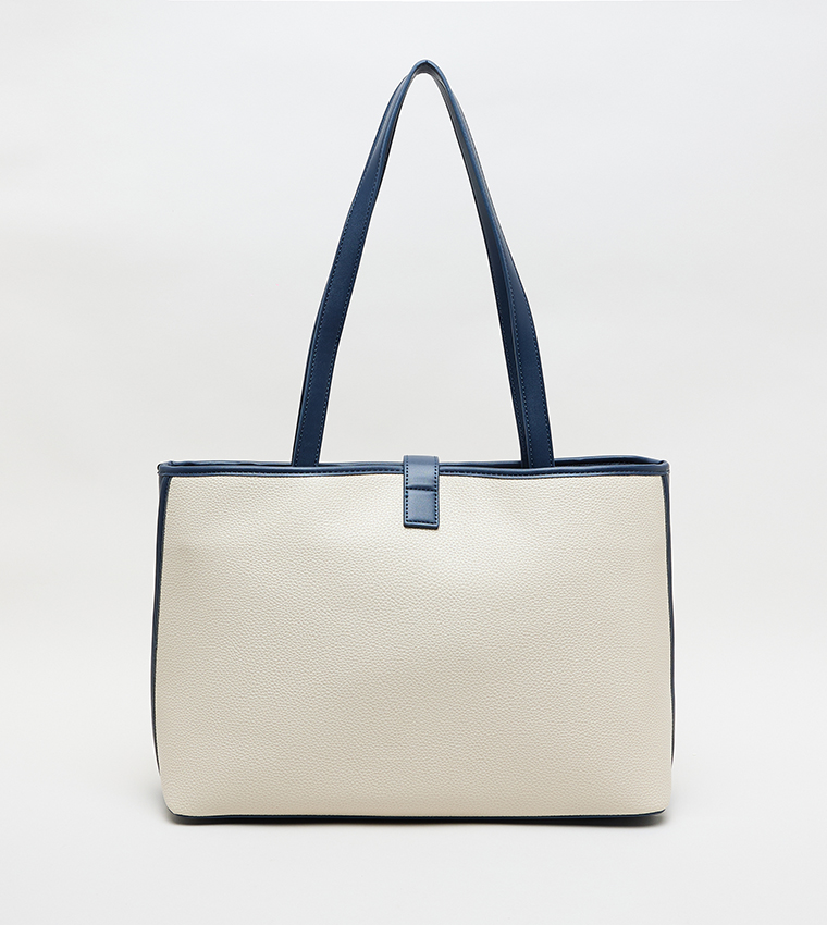 Contrast Detail PU Tote Bag