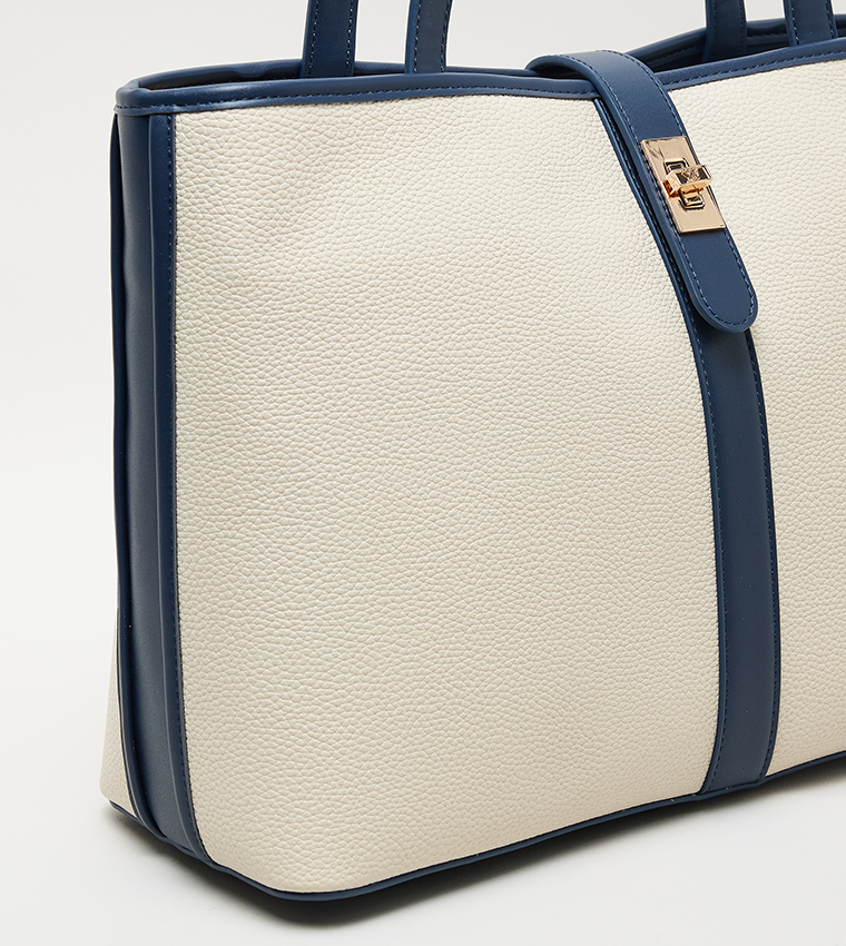 Contrast Detail PU Tote Bag