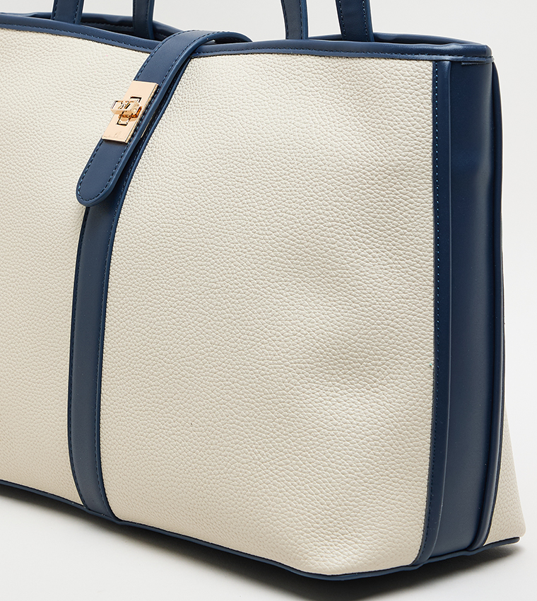 Contrast Detail PU Tote Bag