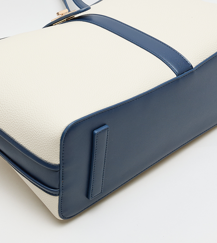 Contrast Detail PU Tote Bag