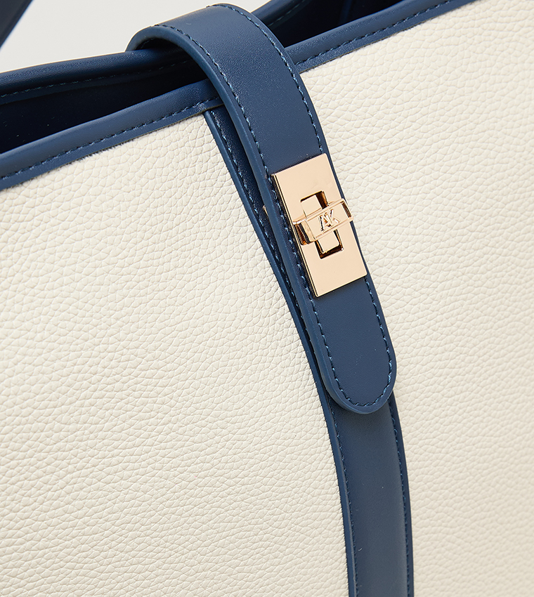 Contrast Detail PU Tote Bag
