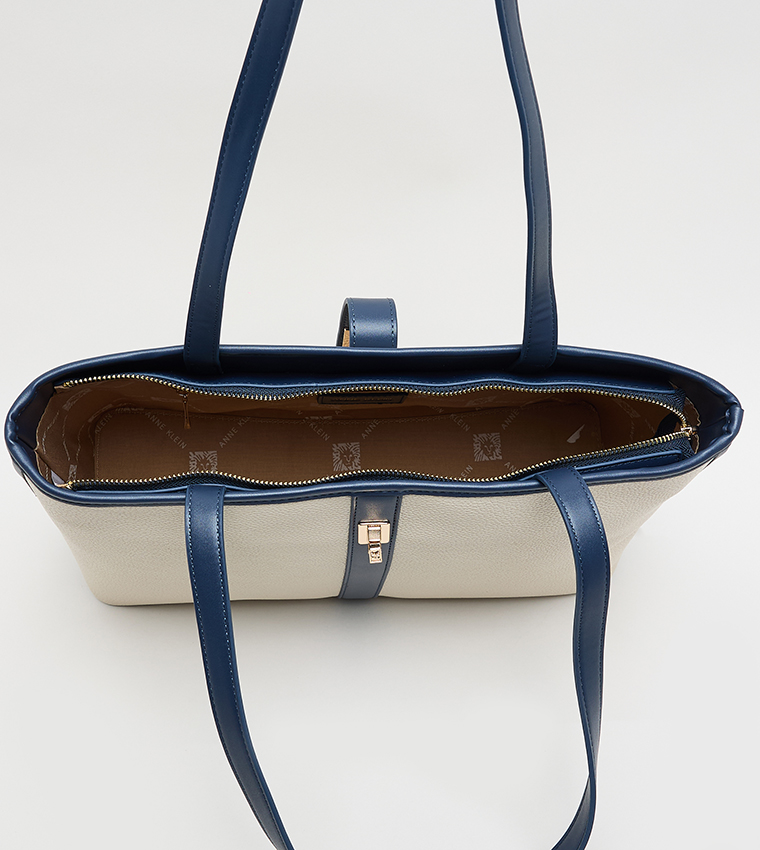 Contrast Detail PU Tote Bag