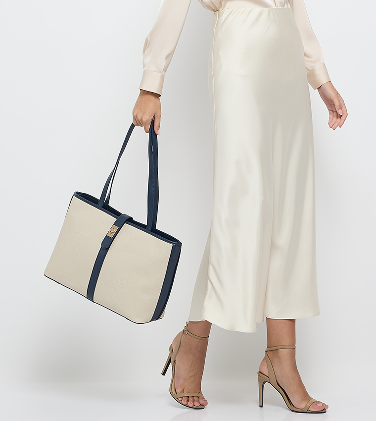 Contrast Detail PU Tote Bag