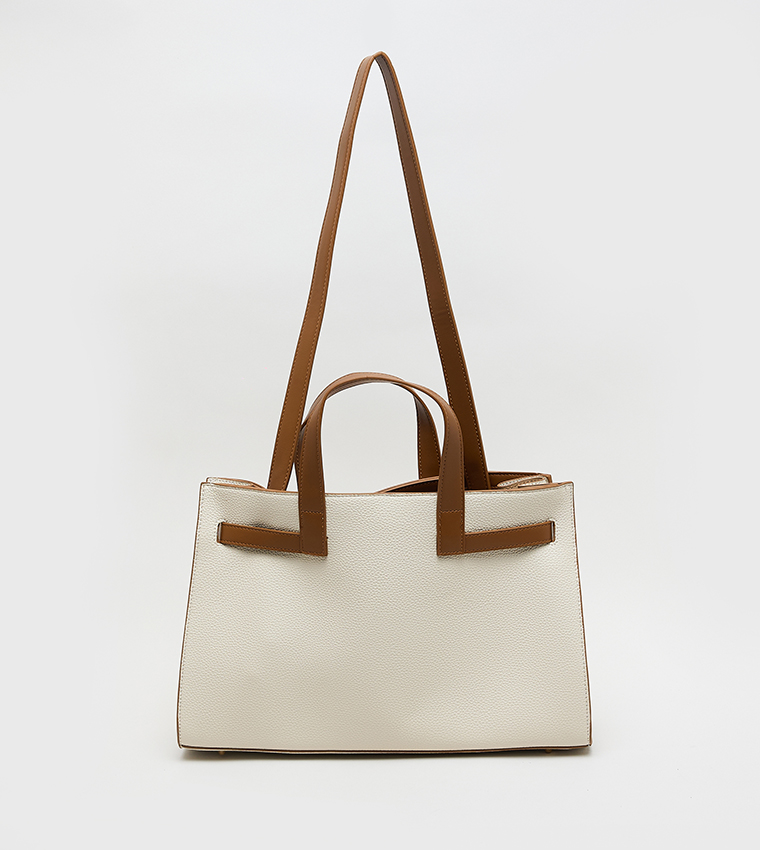 Contrast Detail PU Tote Bag Set