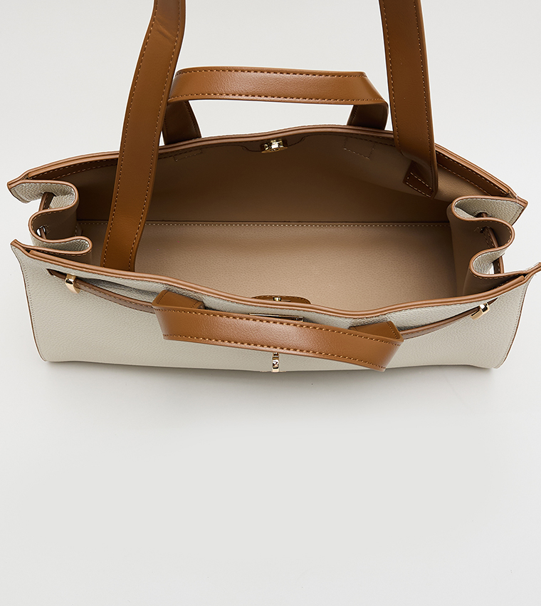 Contrast Detail PU Tote Bag Set