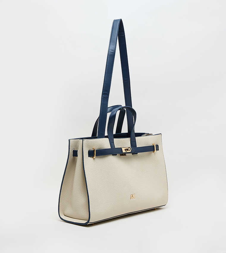 Contrast Detail PU Tote Bag Set