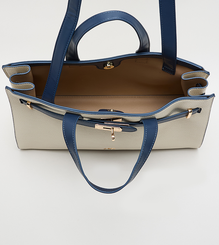 Contrast Detail PU Tote Bag Set