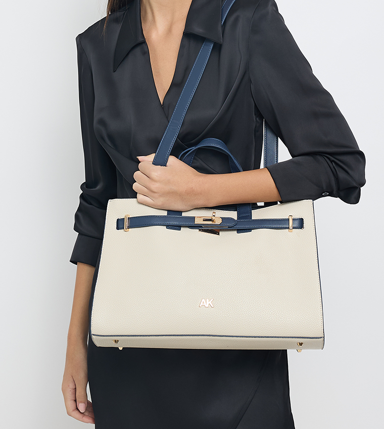Contrast Detail PU Tote Bag Set