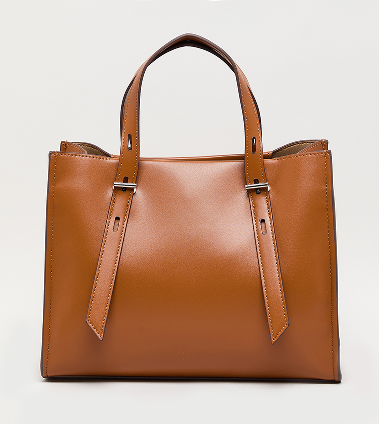 Monogram PU Zip Closure Tote Bag