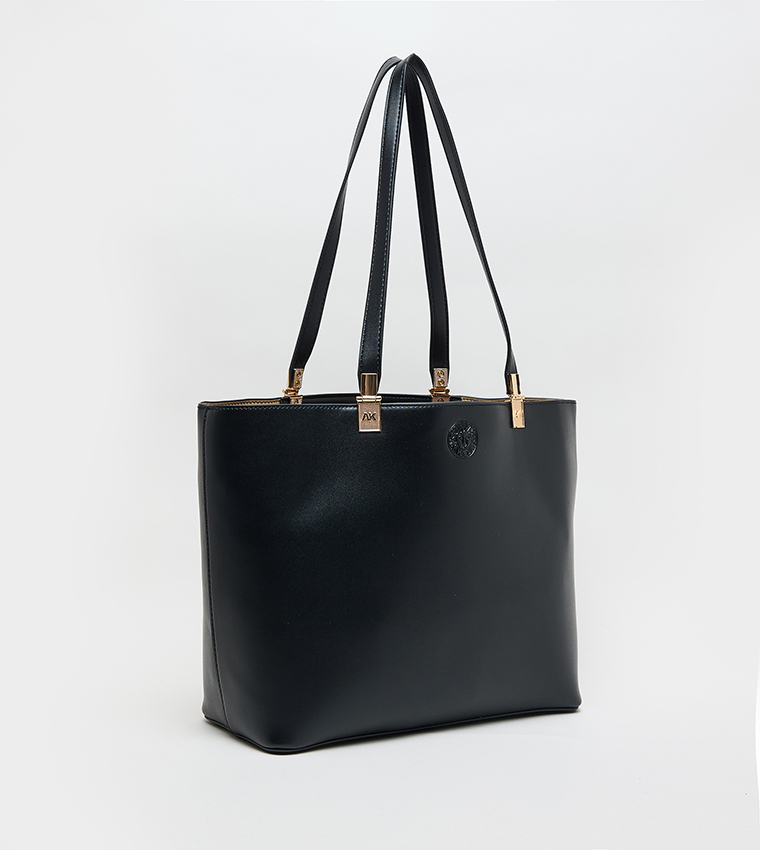 Solid PU Zip Closure Tote Bag