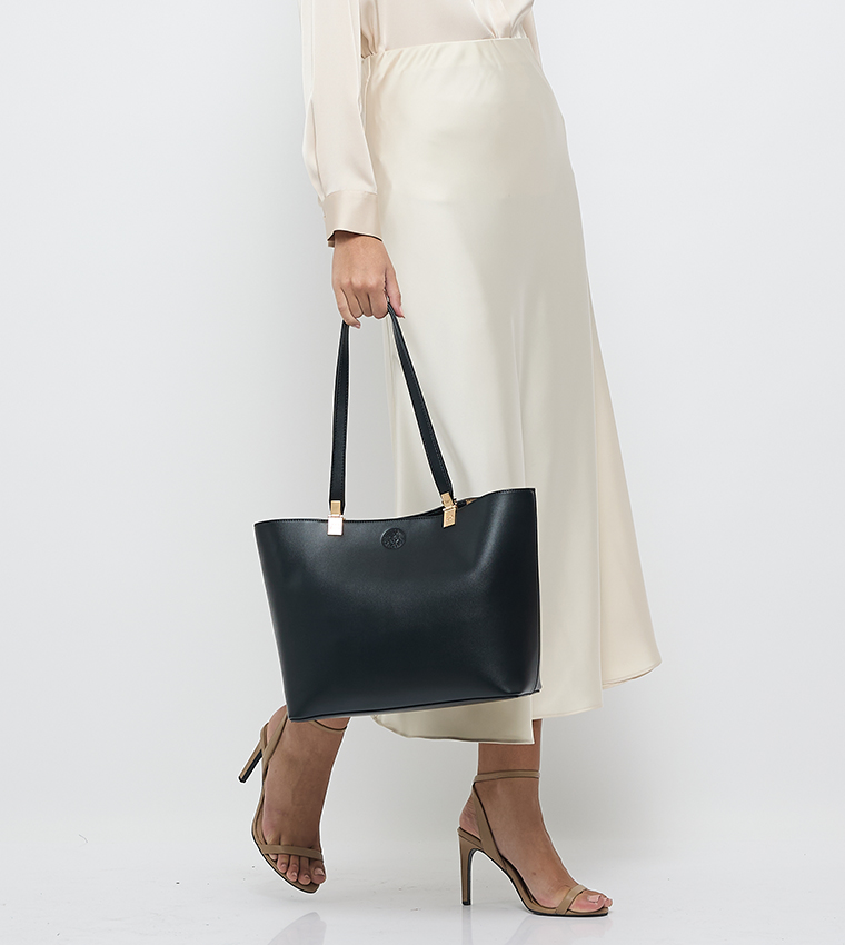 Solid PU Zip Closure Tote Bag