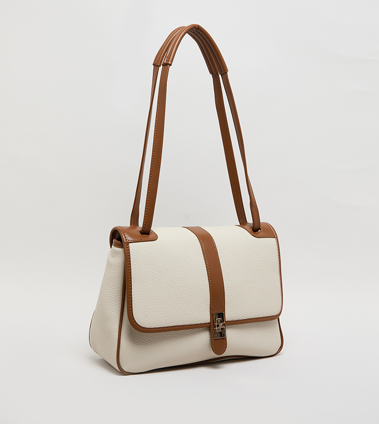 Contrast Detail PU Top Handle Bag