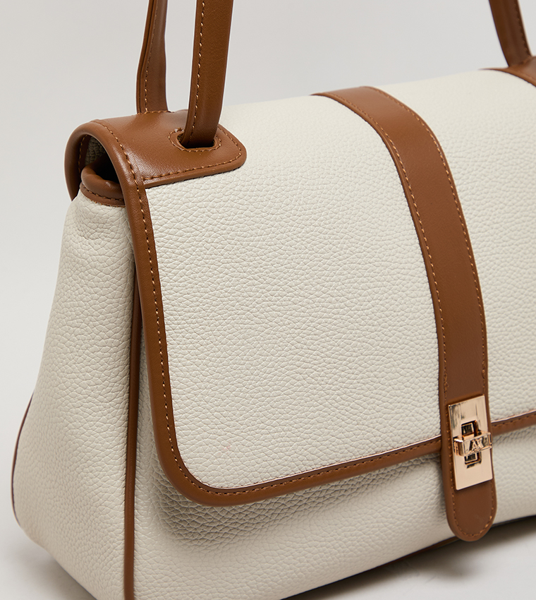 Contrast Detail PU Top Handle Bag