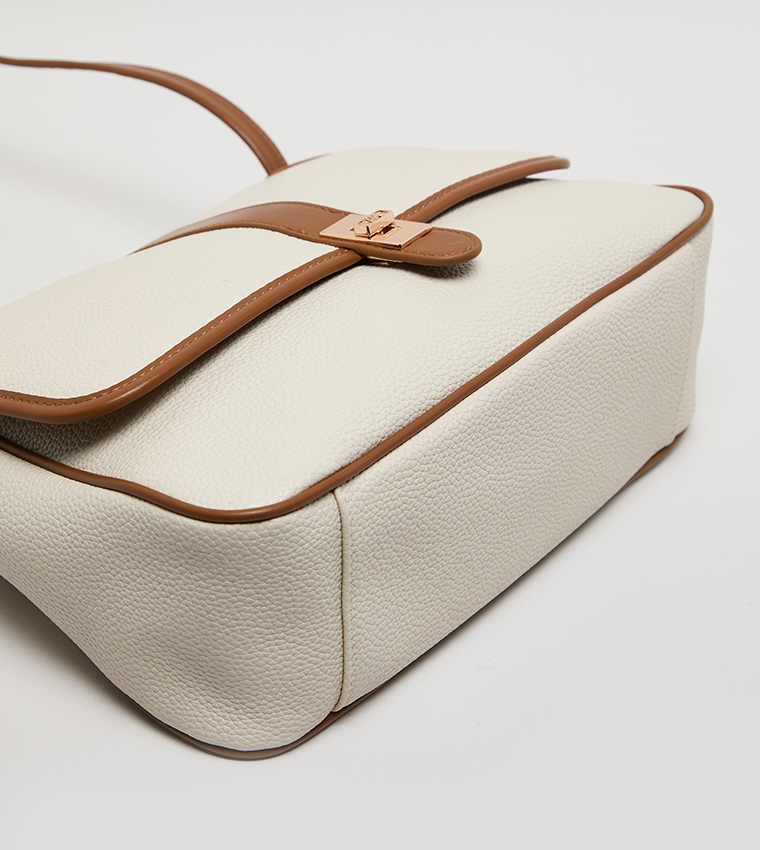 Contrast Detail PU Top Handle Bag