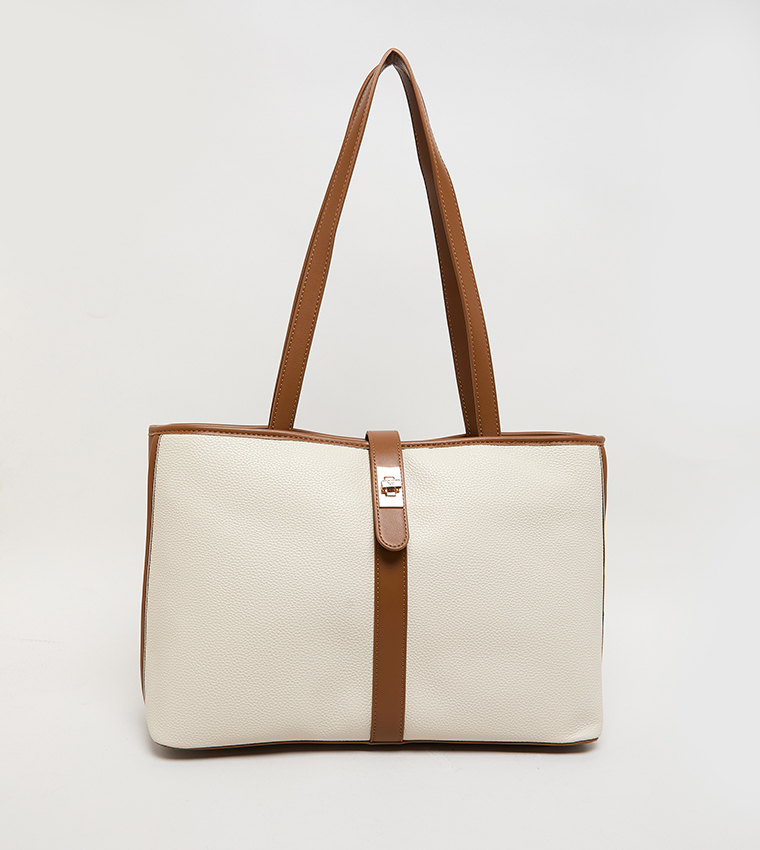Contrast Detail PU Tote Bag