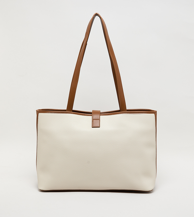 Contrast Detail PU Tote Bag