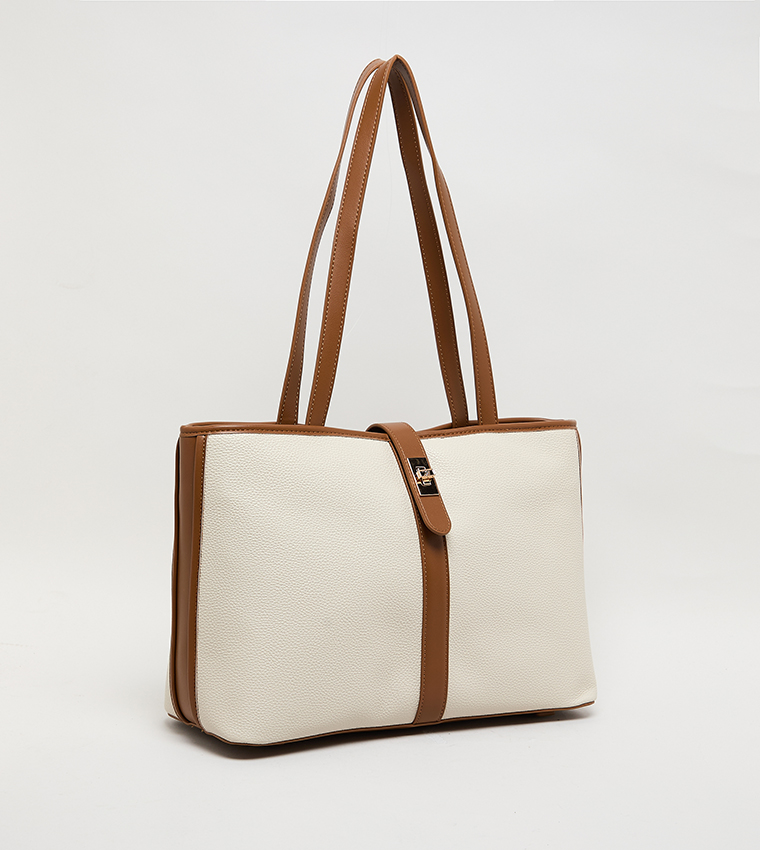 Contrast Detail PU Tote Bag