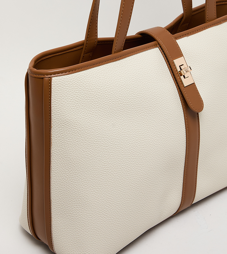 Contrast Detail PU Tote Bag