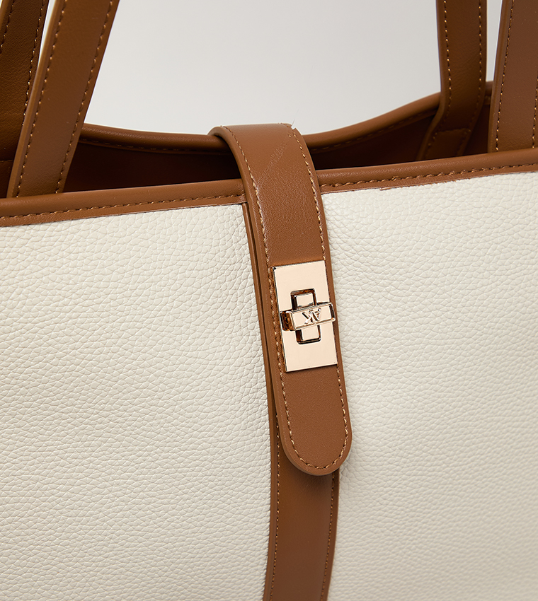 Contrast Detail PU Tote Bag