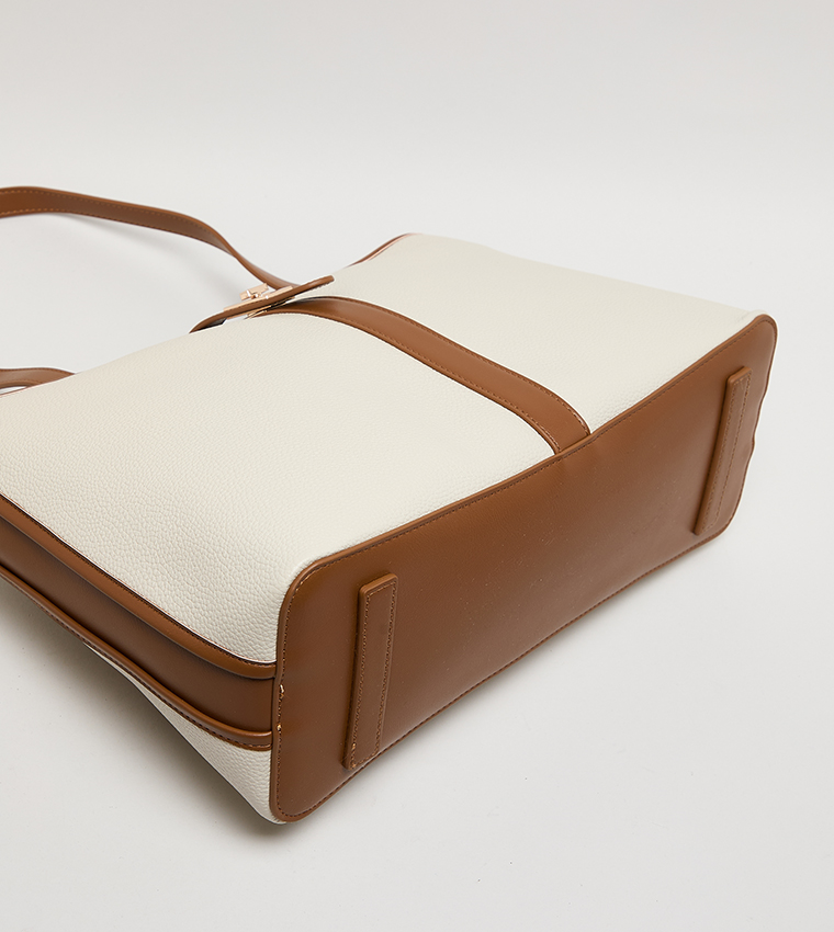 Contrast Detail PU Tote Bag
