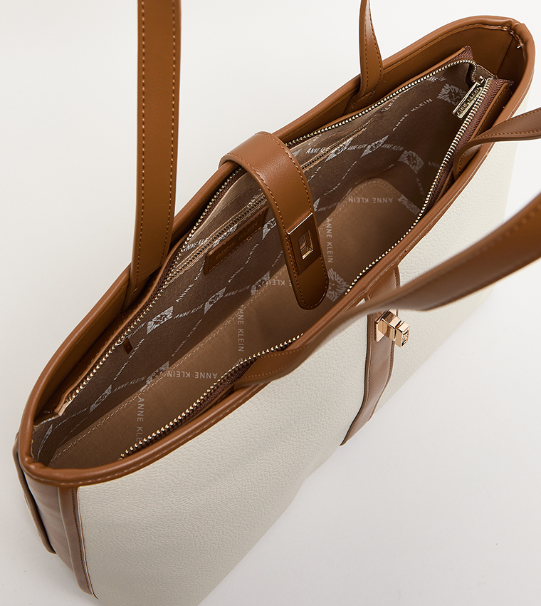 Contrast Detail PU Tote Bag