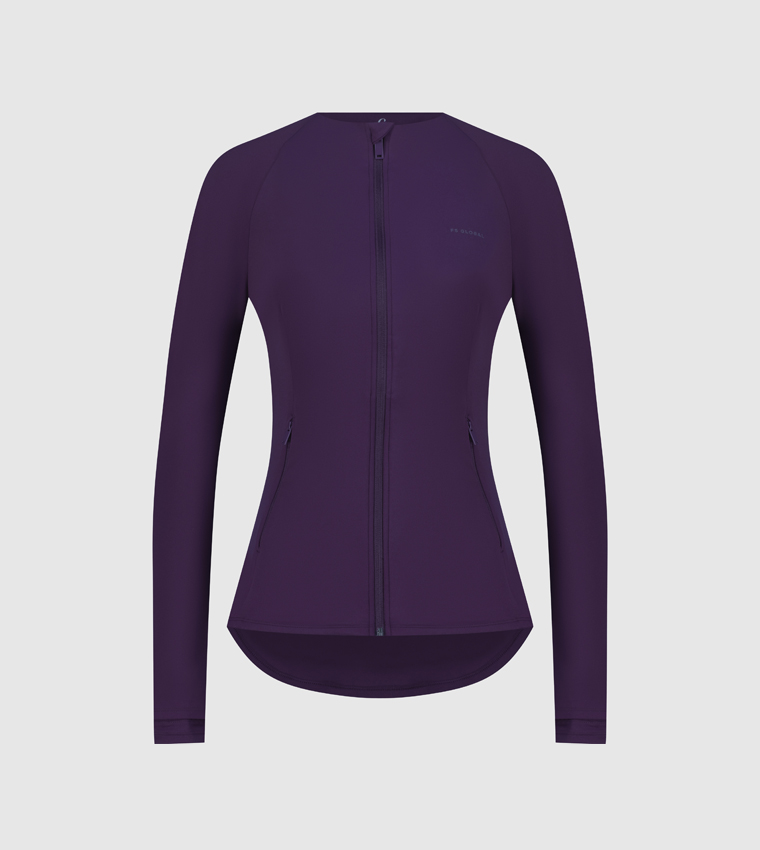 Solid Zip-up Raglan Long Sleeve Active Top
