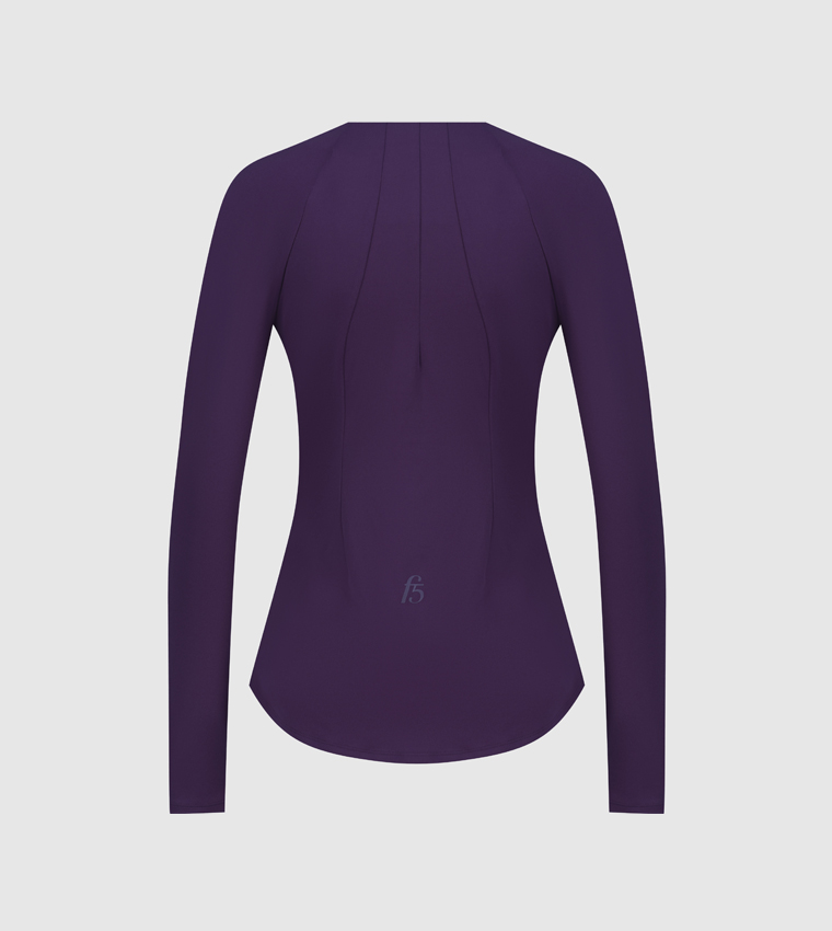 Solid Zip-up Raglan Long Sleeve Active Top