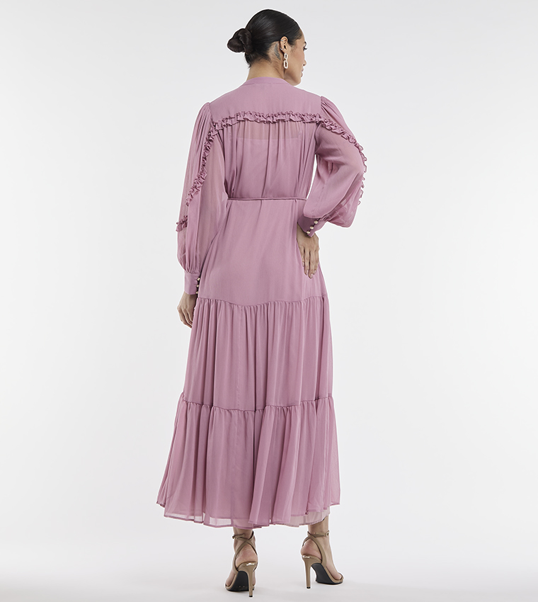 bcbg pink chiffon dress Ruffle Chiffon Gown