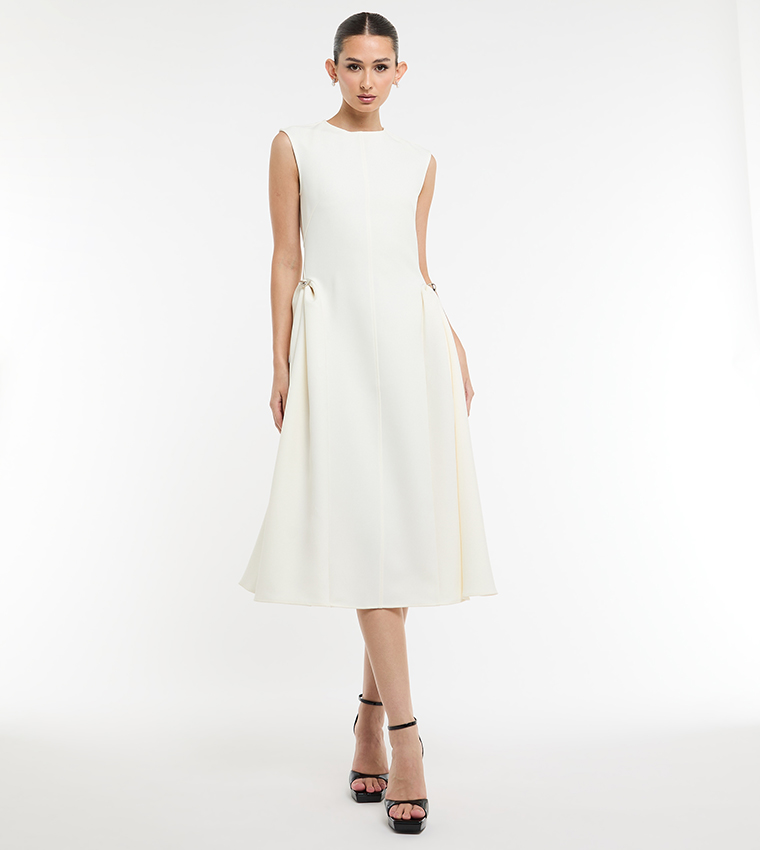 Solid Sleeveless A-Line Midi Dress