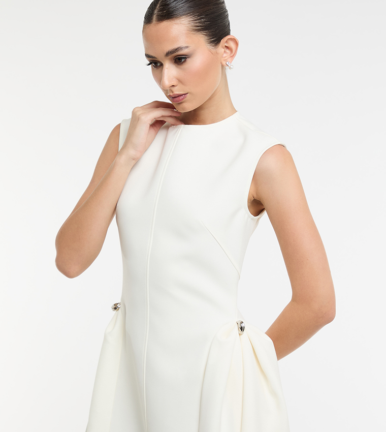 Solid Sleeveless A-Line Midi Dress
