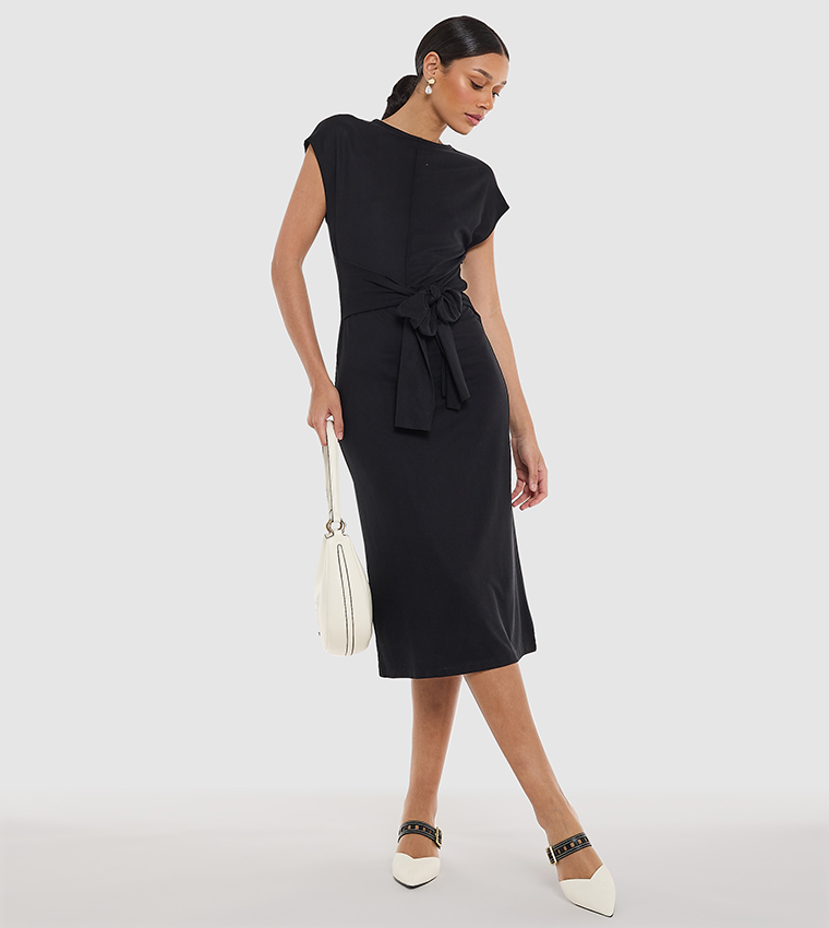 Tie Front Short Sleeves Sheath Dress