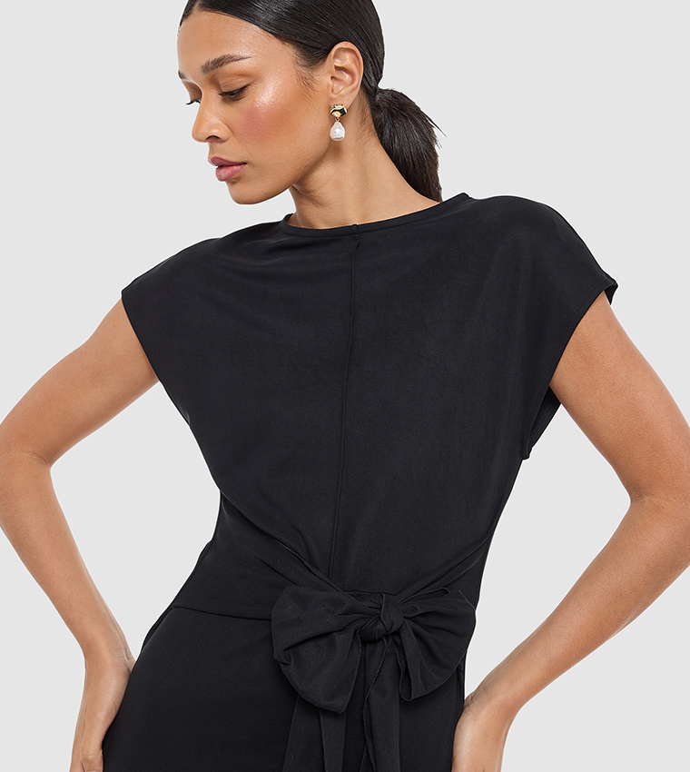 Tie Front Short Sleeves Sheath Dress