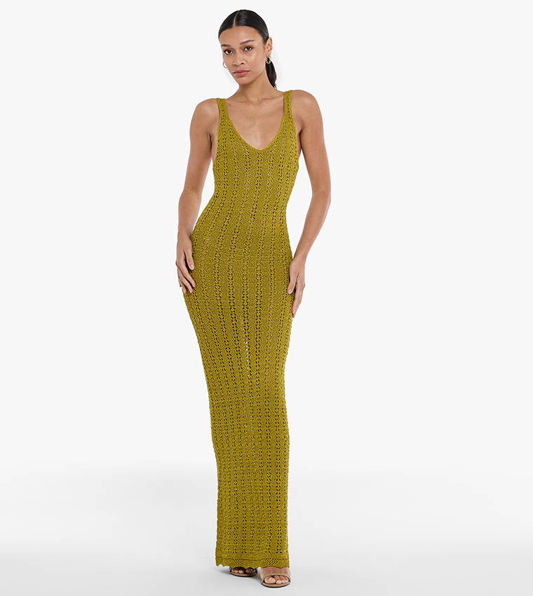 Buy BCBG Crochet Strappy Maxi Dress In Yellow | 6thStreet Saudi Arabia