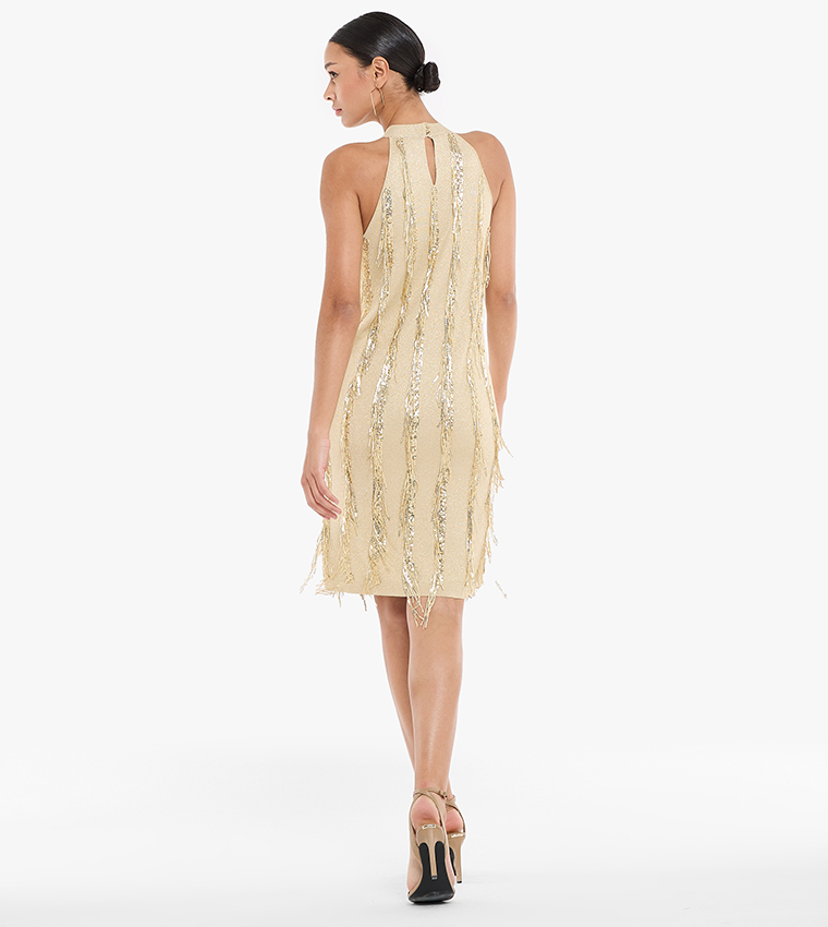 Fringed Halterneck Mini Party Dress