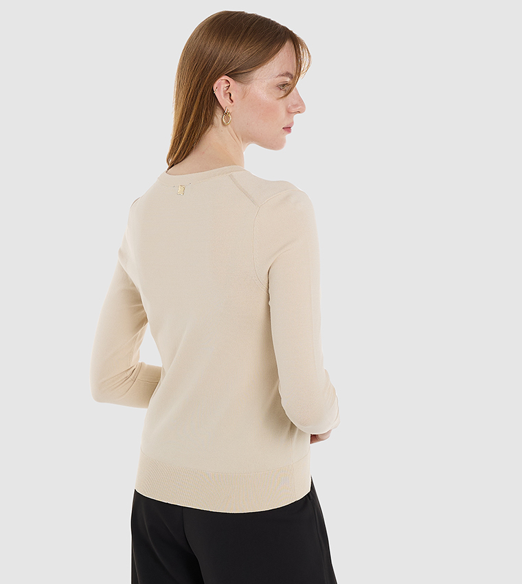 BCBG  Round Neck Sweaters - Beige Round Neck Sweaters