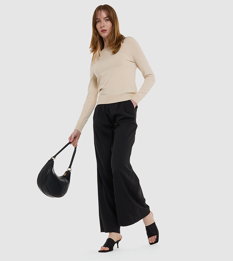BCBG  Round Neck Sweaters - Beige Round Neck Sweaters