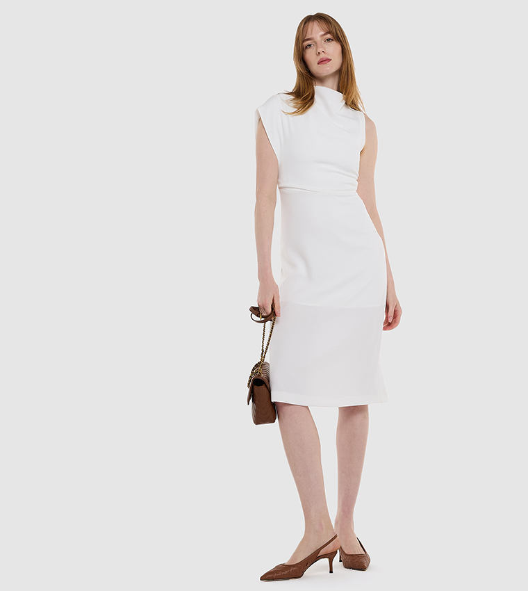 green metallic asymmetrical ring detail bodycon dress Victoria Beckham Stone Sleeveless Twist Asymmetrical Midi Dress