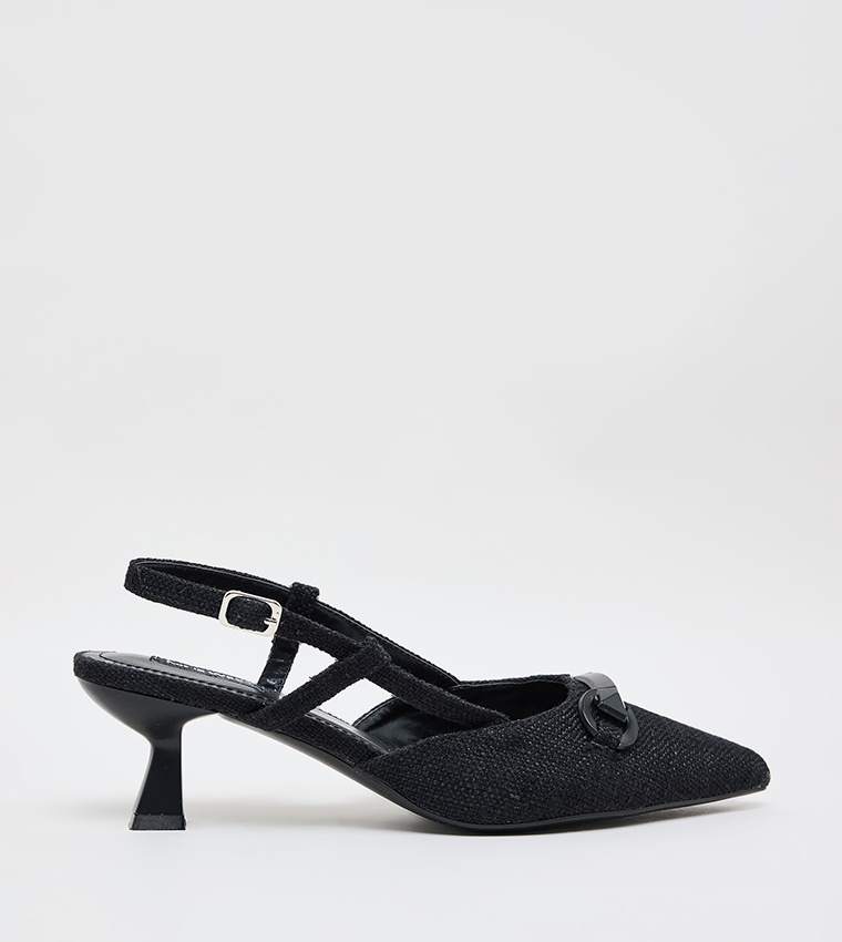 Metal Accent Pointed Toe Slingback Pumps