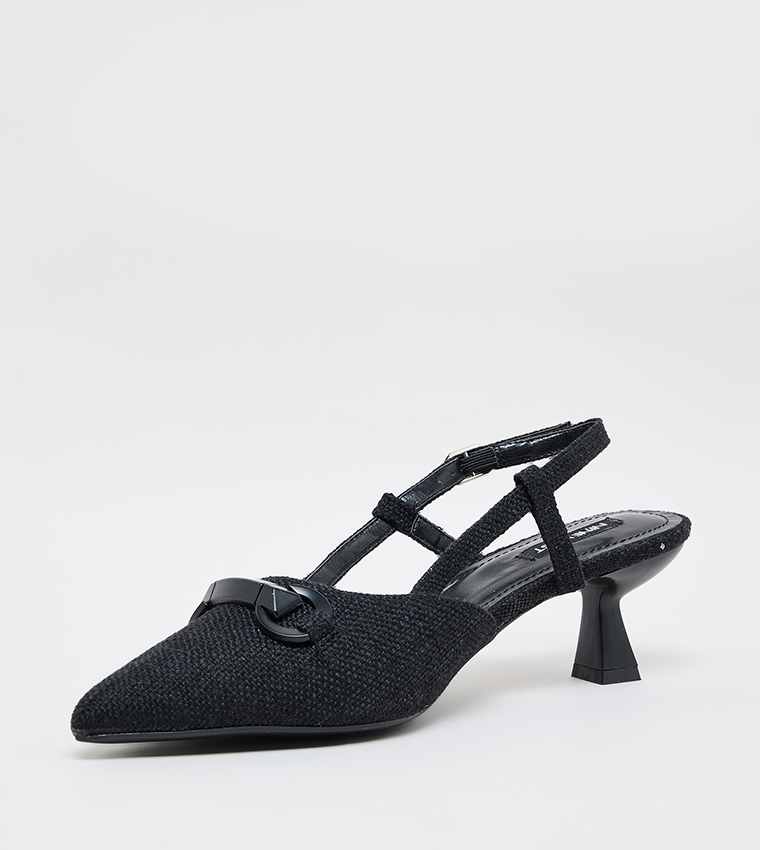 Metal Accent Pointed Toe Slingback Pumps