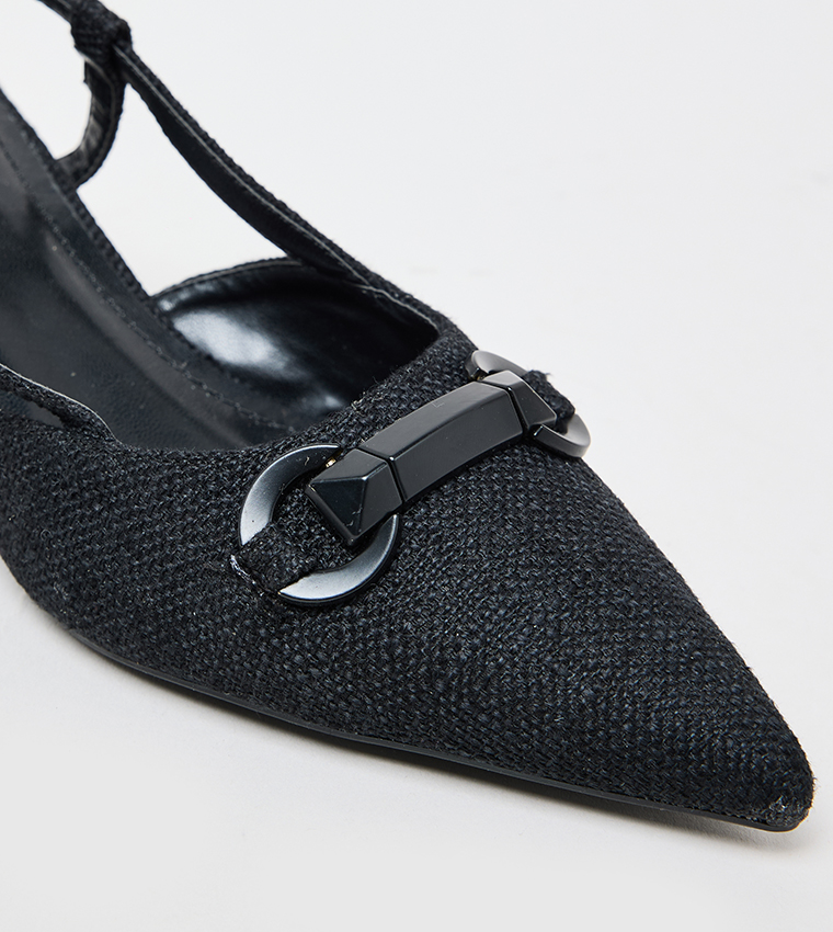 Metal Accent Pointed Toe Slingback Pumps