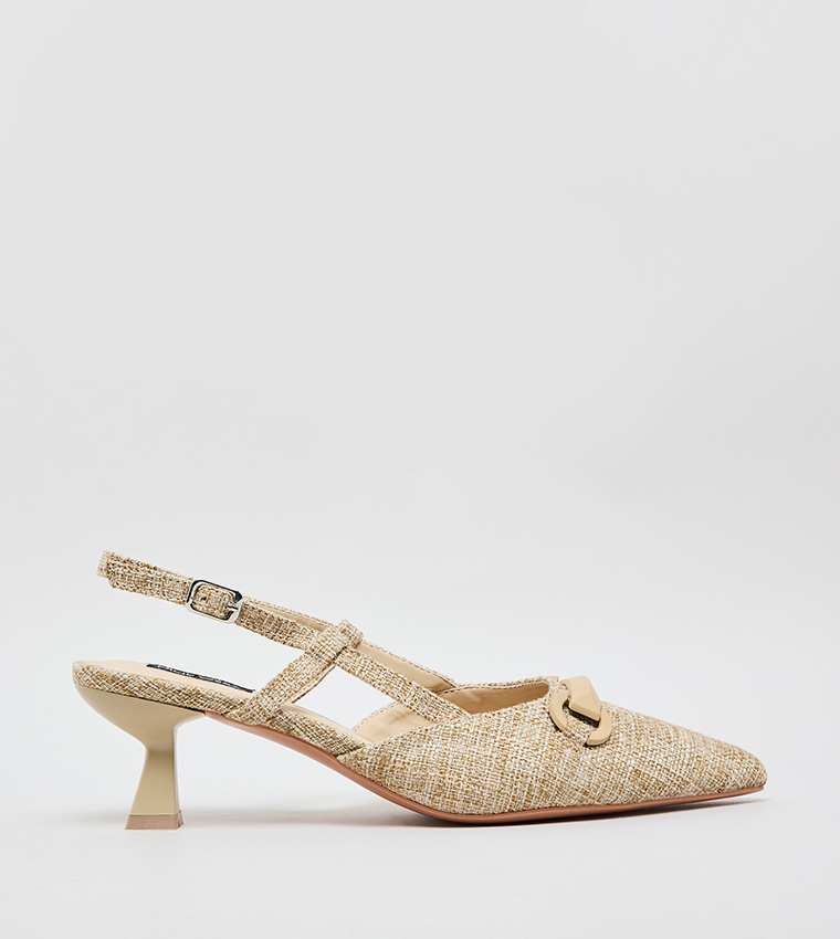 Metal Accent Pointed Toe Slingback Pumps