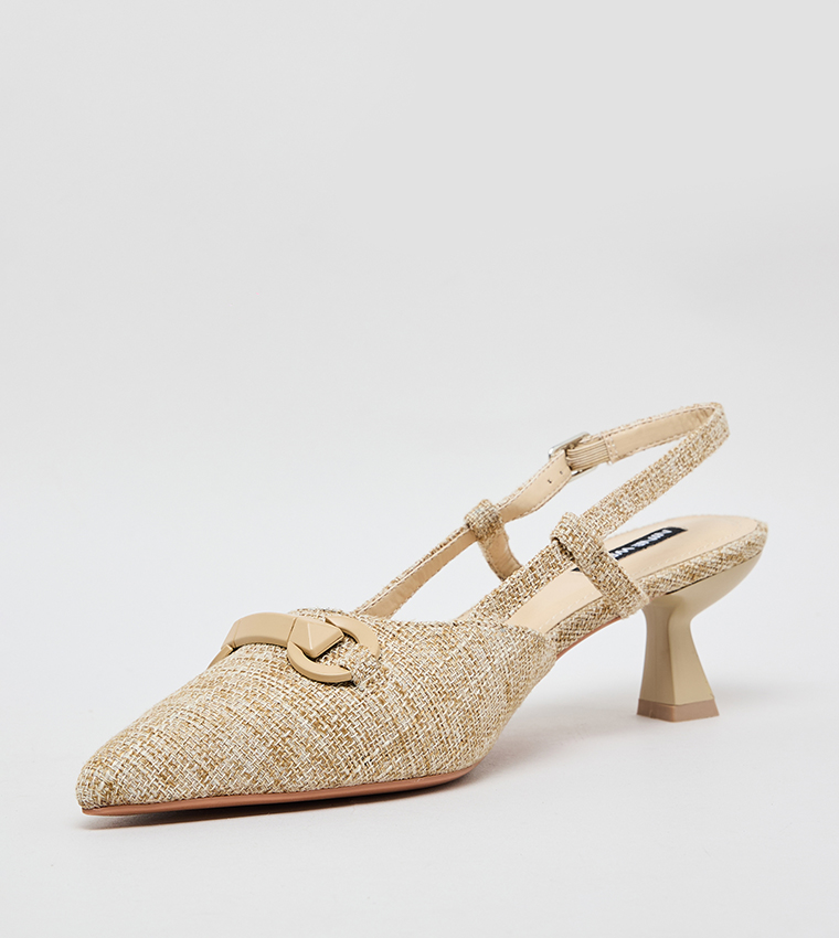 Metal Accent Pointed Toe Slingback Pumps