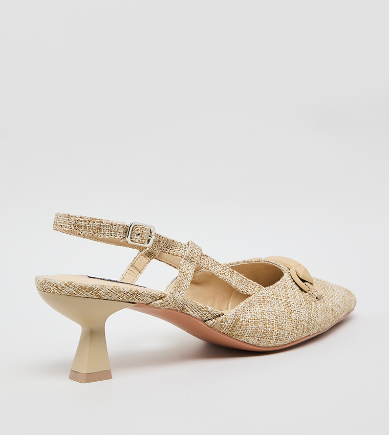 Metal Accent Pointed Toe Slingback Pumps