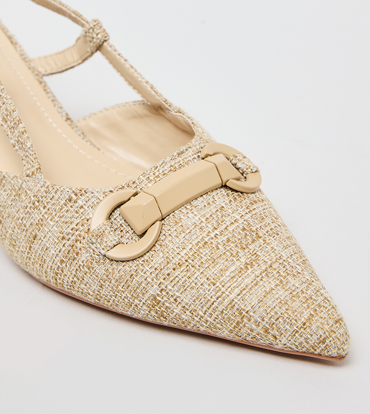 Metal Accent Pointed Toe Slingback Pumps