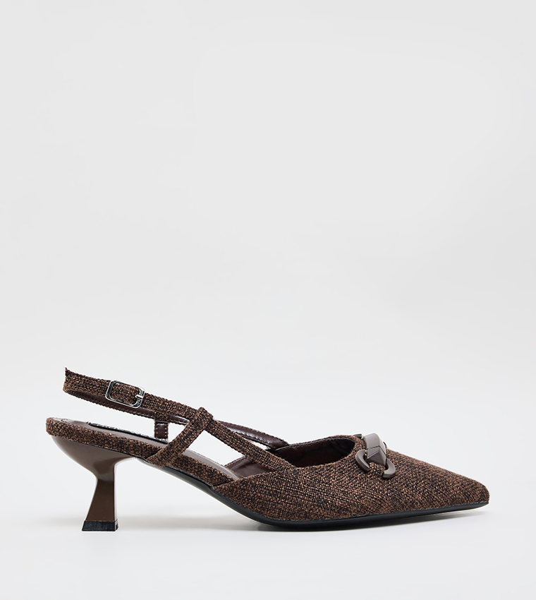 Metal Accent Pointed Toe Slingback Pumps